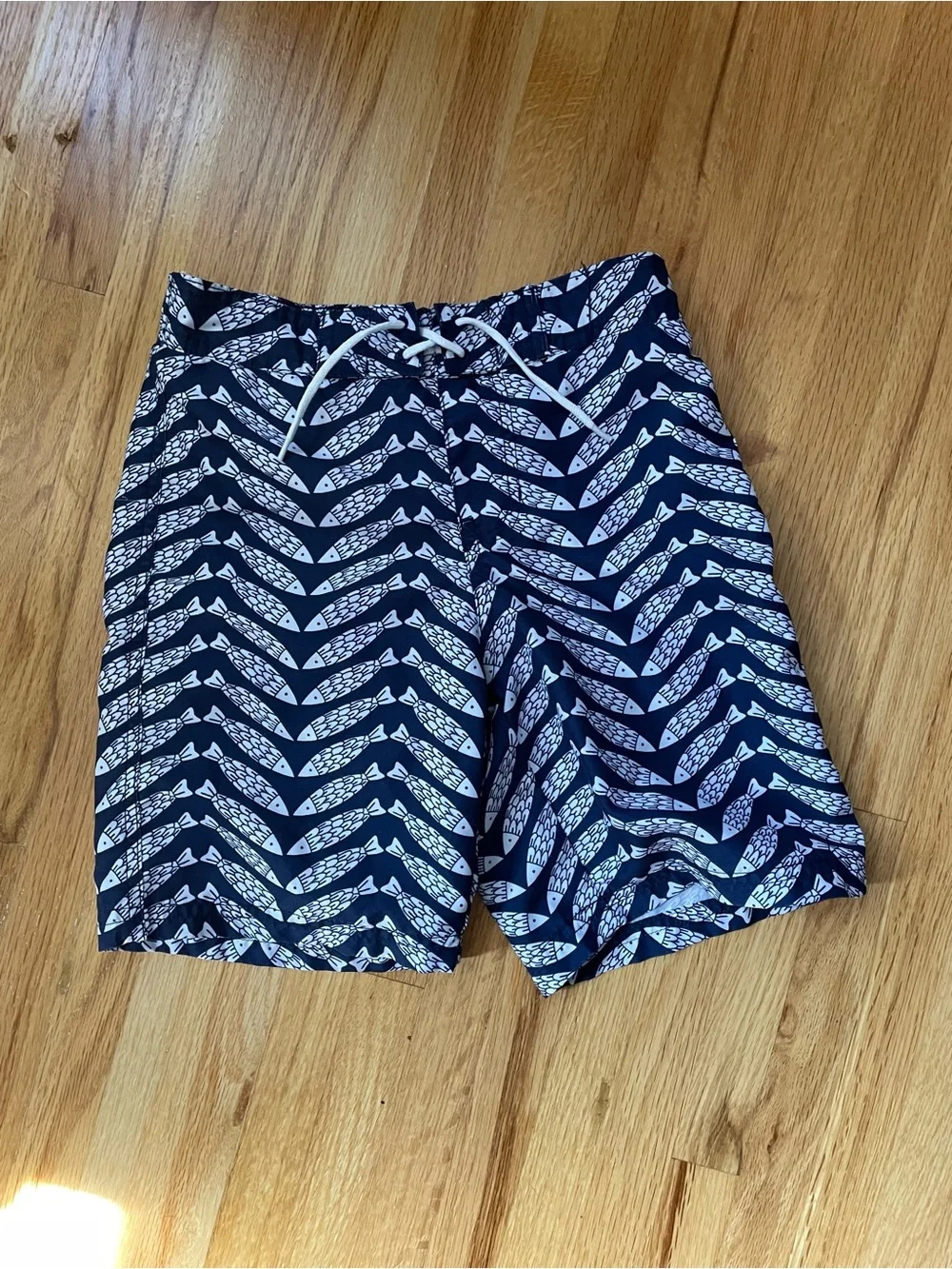 Janie and Jack Navy Fish Print Swim Trunks - boys size 7